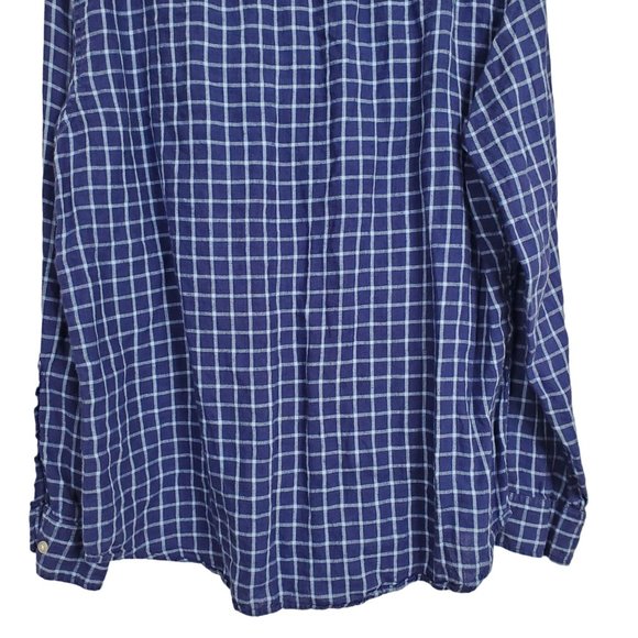 Banana Republic Mens Size L Shirt 100% Linen Camden Standard Fit Windowpane Blue - Picture 6 of 12